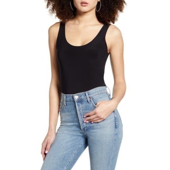Leith Tops - Leith Black Scoop Neck Tank Bodysuit, Size M